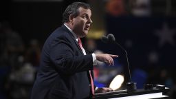 New Jersey Governor Chris Christie speaks on the second day of the Republican National Convention at the Quicken Loans Arena in Cleveland on July 19, 2016. 