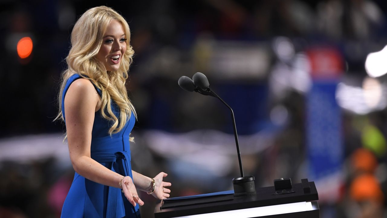 Donald Trump's daughter Tiffany addresses the crowd at Quicken Loans Arena. "Whatever (my father) does, he gives it all and does it well," she said on Tuesday. "His desire for excellence is contagious. He possesses a unique gift for bringing that out in others."