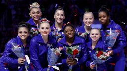 The women chosen for the 2016 US Women's Gymnastic team are (Front Row:) Lauren Hernandez, MyKayla Skinner, Simone Biles, Ragan Smith (Back Row) Ashton Locklear, Alexandra Raisman, Madison Kocian, and Gabrielle Douglas.