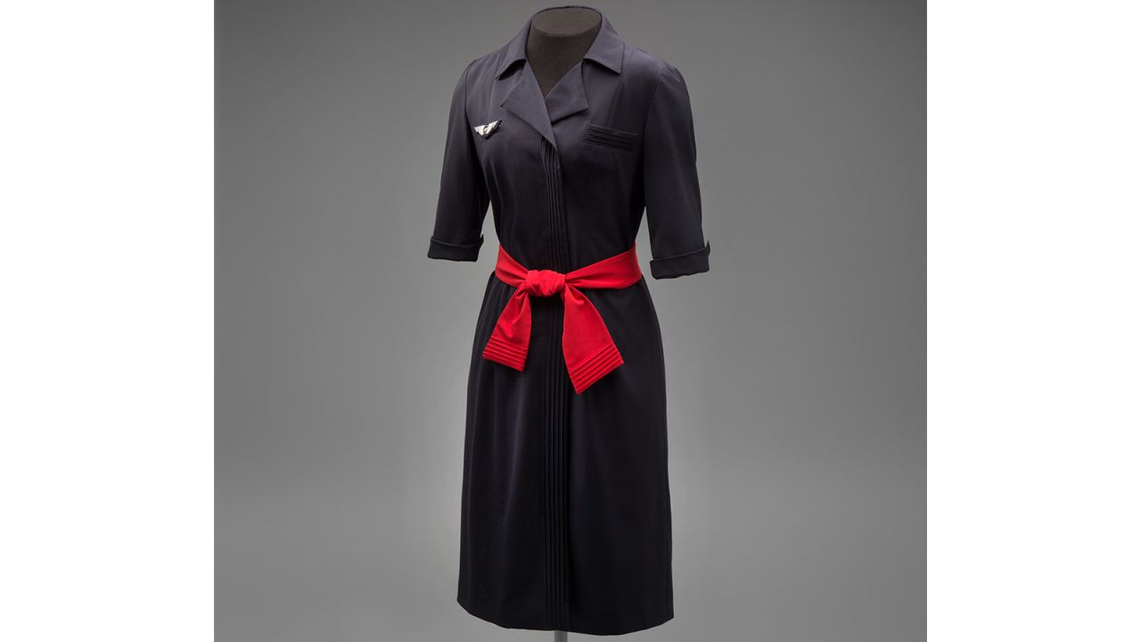 Christian Lacroix's atelier designed over 100 pieces for Air France from 2000 onwards, including this wool-blend dress with Japanese-style tie-belt.  