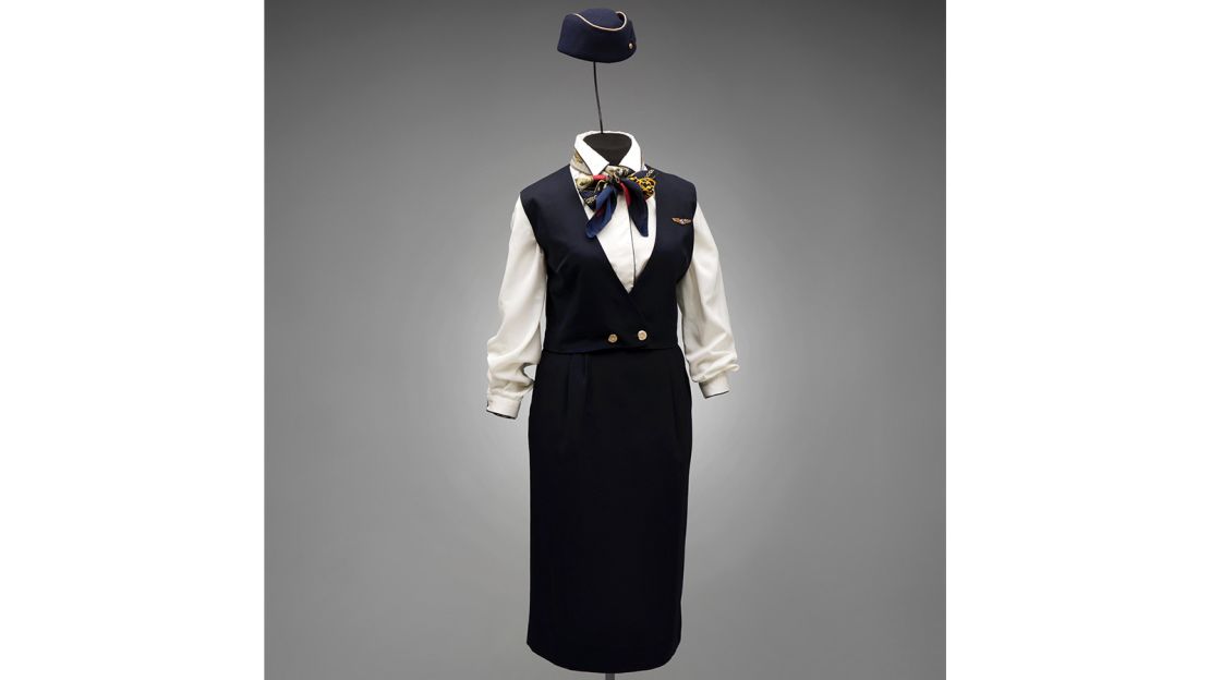 This nostalgic look includes slacks, a midi-skirt, a matching blazer and a hat.