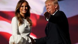 CLEVELAND, OH - JULY 18:  Presumptive Republican presidential nominee Donald Trump introduces his wife Melania on the first day of the Republican National Convention on July 18, 2016 at the Quicken Loans Arena in Cleveland, Ohio. An estimated 50,000 people are expected in Cleveland, including hundreds of protesters and members of the media. The four-day Republican National Convention kicks off on July 18.  (Photo by Joe Raedle/Getty Images)