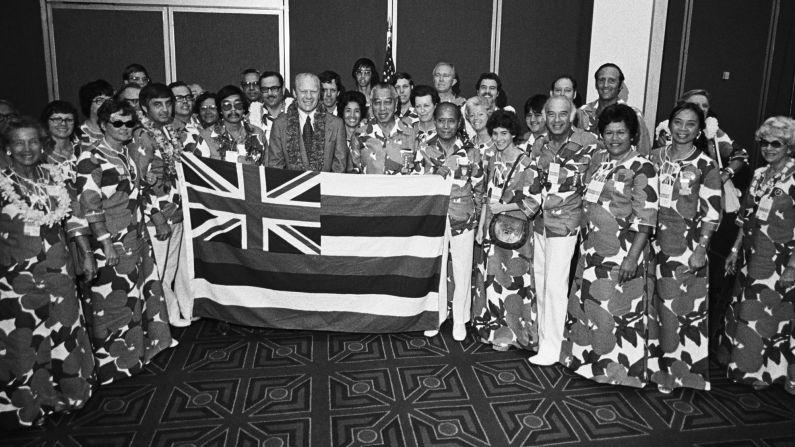 Ford meets with the Hawaiian delegation. His advantage, Kennerly said, were the perks of power, such as Air Force One and invitations to state dinners.