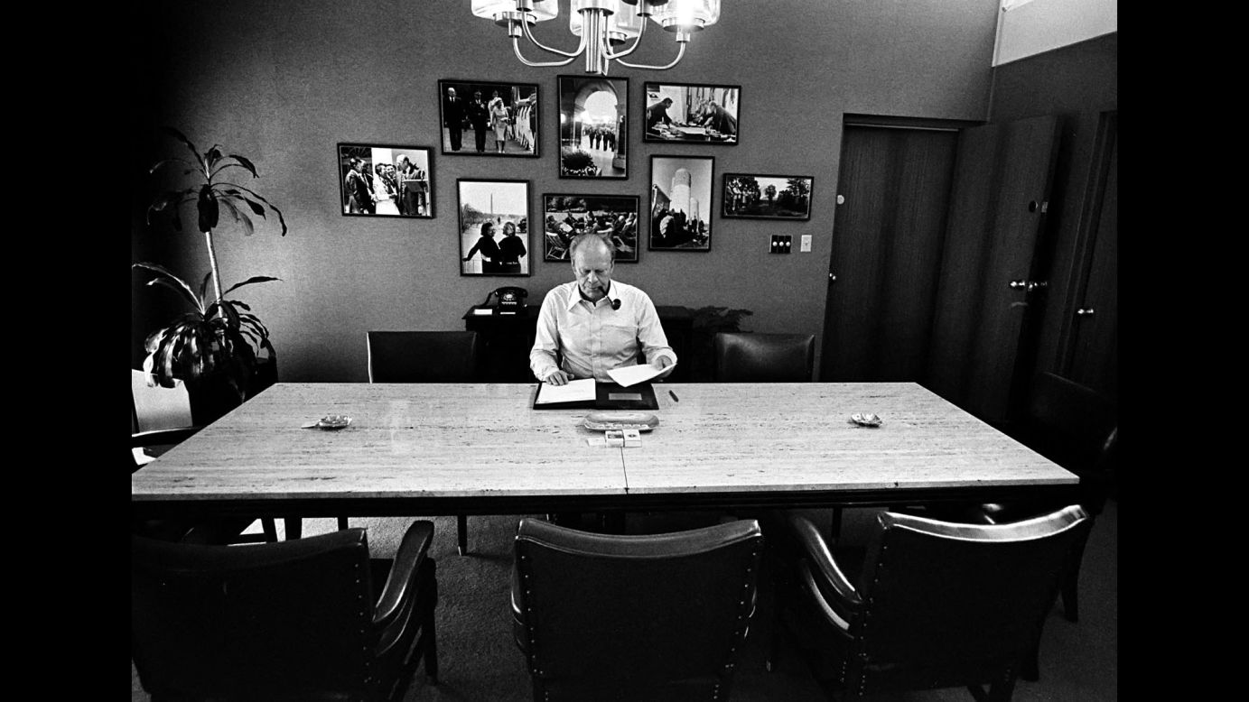 Ford works on a speech in his suite.