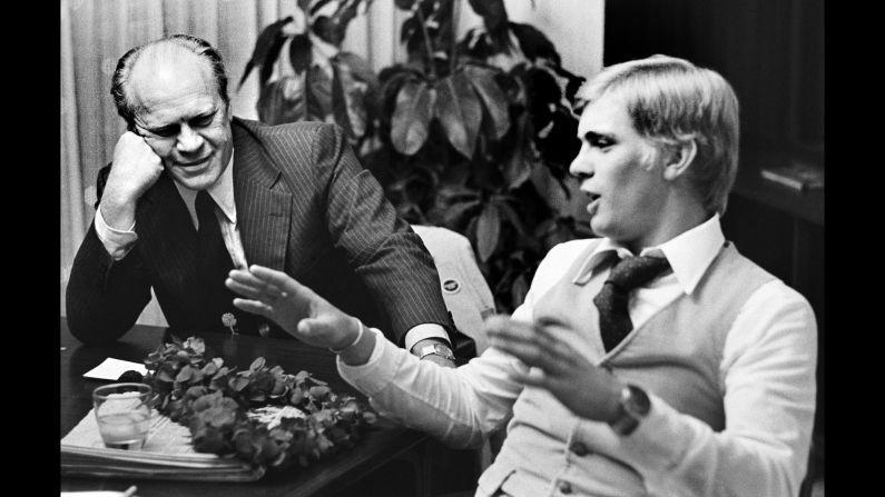 Ford and his son Steve talk strategy. "The thing I remember most about the convention was that President Ford had his family there," Kennerly said. "Everybody was really involved. His kids were going out and lobbying delegates themselves. It was kind of a family affair."