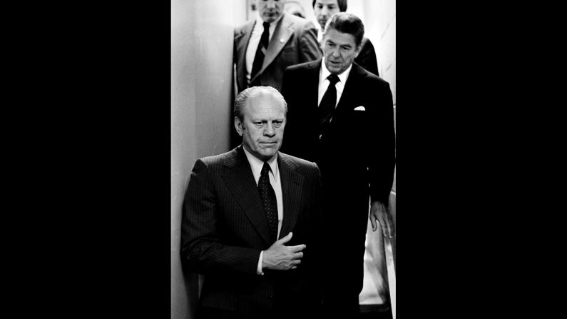 Ford and Reagan head to a news conference after Ford won the nomination. "Ford had been unhappy that Reagan ran against an incumbent president, and it shows in this picture," Kennerly said.