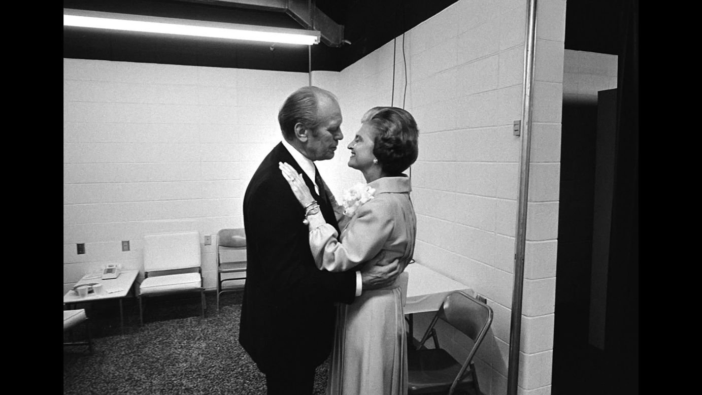 The President and first lady share a tender moment before he made his speech accepting the nomination. Earlier in the week, when the nomination was still up in the air, Kennerly recalled the first lady telling her husband: "Don't worry, Jerry. I'm gonna love you anyway. In fact, I might love you more if you don't win."