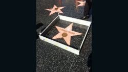 A tiny cement wall has appeared around Donald Trump's star on the Hollywood Walk of Fame, complete with barbed wire at the top and tiny American flags on the corners.