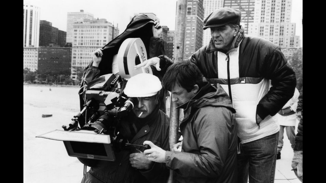 Marshall, right, watches cinematographer John A. Alonzo film "Nothing in Common" in 1986.  