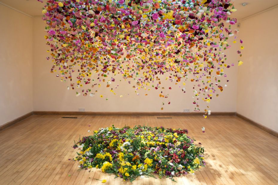 Law says that by only using cultivated flowers grown near the site of her installations, she gets a great insight into the trends and fads of the flower industry -- largely dictated by the buying trends of everyday consumers.