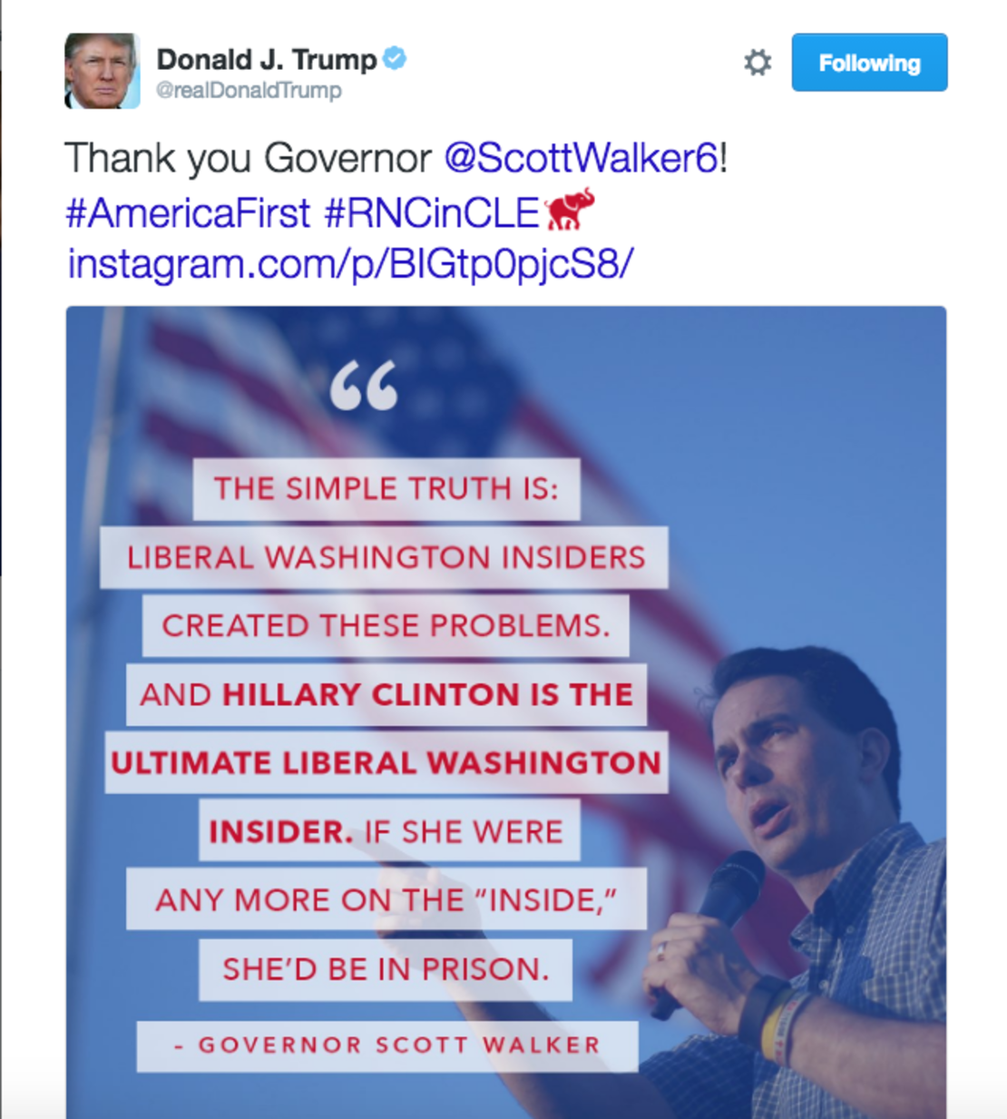 Trump Scott Walker tweet
