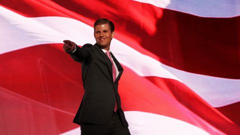 Eric Trump, one of Donald Trump's sons, walks on stage to deliver a speech Wednesday.