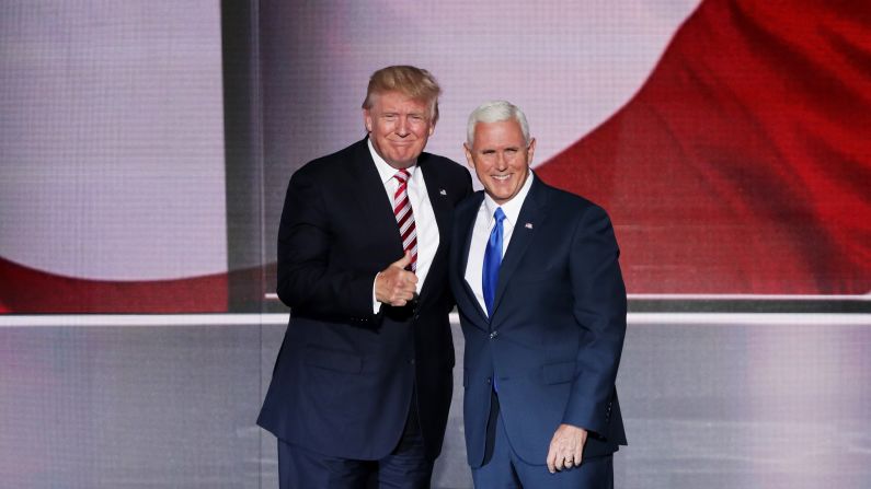 Trump gives a thumbs-up Wednesday after Pence gave his speech.