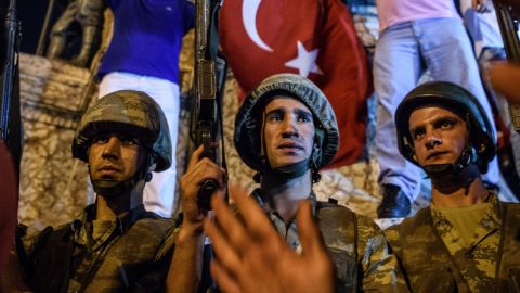 Turkish solders at Taksim Square in Istanbul on July 16, the day after a failed military coup.