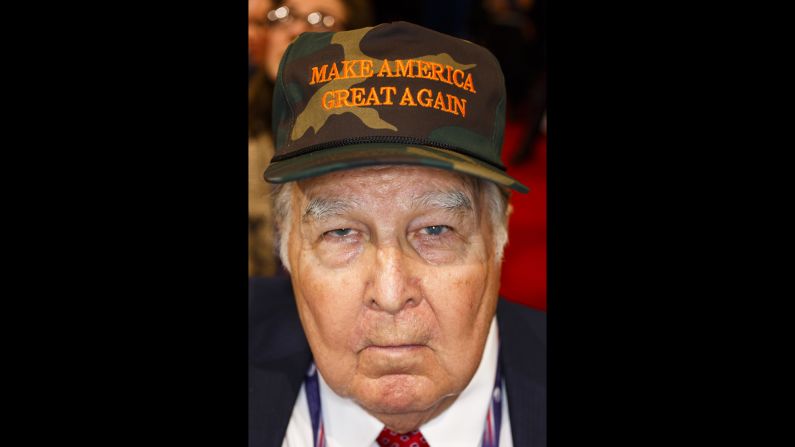 A hat bears the slogan of Trump's campaign.
