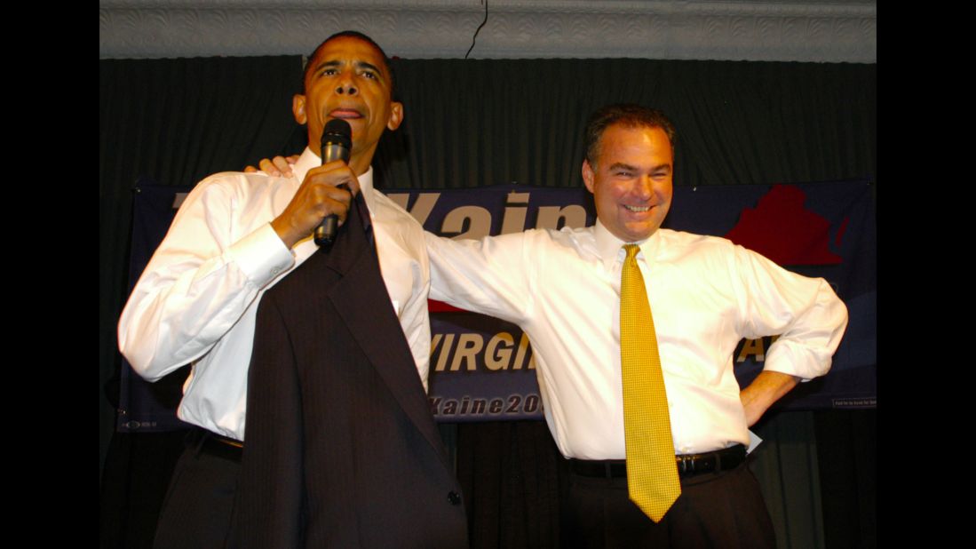 While running for governor, Kaine was supported by then-U.S. Sen. Barack Obama. Here, the two attend a fundraiser in Arlington, Virginia, in 2005.