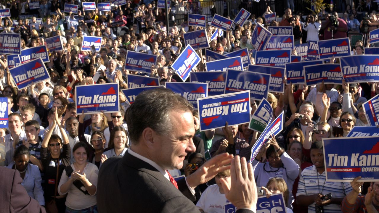Kaine attends a campaign rally in Richmond in 2005.