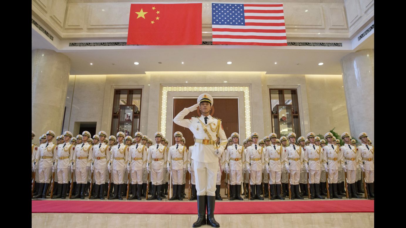 An honor guard in Beijing prepares to welcome Adm. John Richardson, the chief of U.S. naval operations, on Monday, July 18.