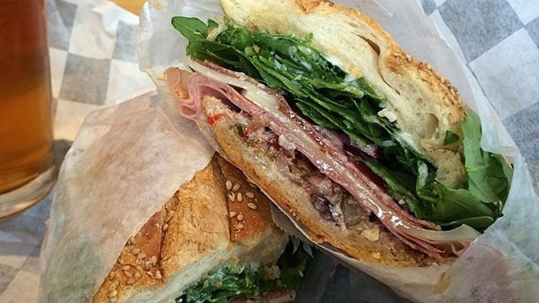 Court Street Grocers' owner spent two years perfecting this seemingly simple sandwich. It's a blend of mortadella, capicola, soppressata, Swiss, mozzarella, Pecorino Romano, red onion, arugula, mayo and Court Street's hoagie spread.