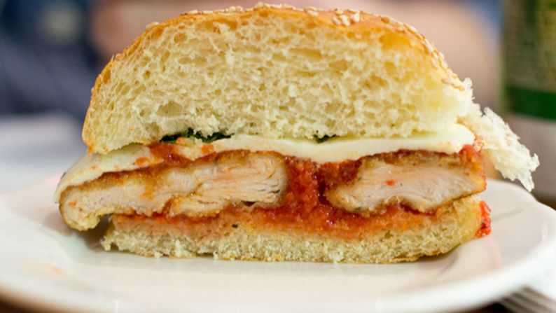 Parm takes the classic chicken Parmigiana sandwich to another level by getting every ingredient right -- tangy tomato sauce, perfectly pounded chicken and just the right amount of basil leaves.