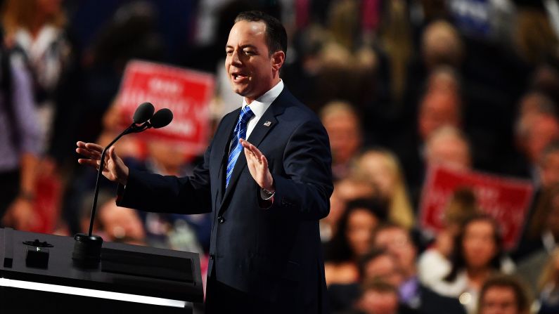 Reince Priebus, chairman of the Republican National Committee, delivers a speech on Thursday. "We are the party of new ideas in a changing and faster world than ever before," he said.