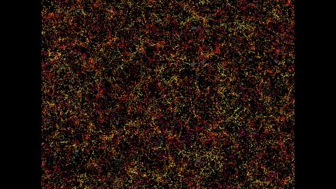 This is just a fragment of the 1.2 million galaxy map, showcasing 48,741 galaxies -- about 3% of the full dataset. Each dot shows where these galaxies were 6 billion years ago.