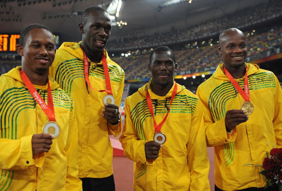 Partnered by Michael Frater, Asafa Powell and Nesta Carter, Bolt claimed gold in the 4x100m relay in a then record time of 37.10.