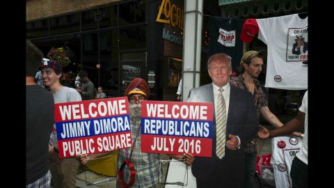 A cut-out of Donald Trump seems to welcome Republicans to the Republican National Convention in Cleveland. CNN sent photographer <a href="http://www.petervanagtmael.net/" target="_blank" target="_blank">Peter van Agtmael</a> into the crowds of downtown Cleveland to get a handle on what it's like away from the politicians and delegates.