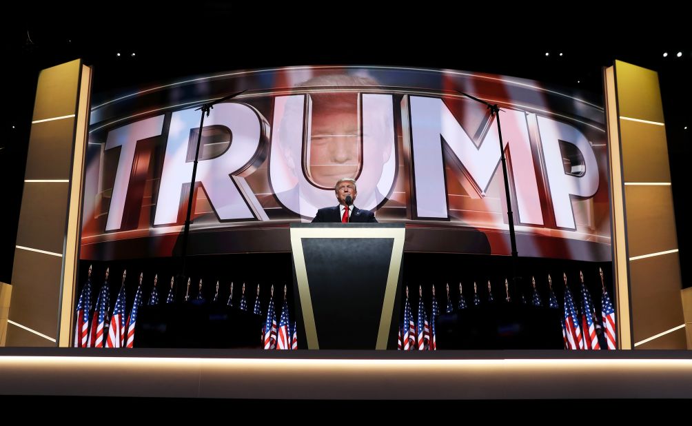 Trump delivers a speech at the Republican National Convention in July, accepting the party's nomination for President. "I have had a truly great life in business," he said. "But now, my sole and exclusive mission is to go to work for our country -- to go to work for you. It's time to deliver a victory for the American people."