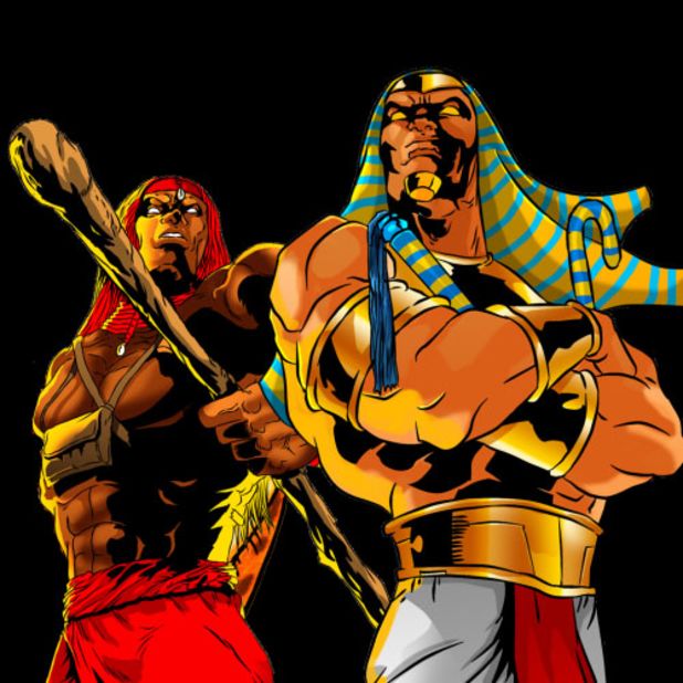 Unnamed Pharaoh is Egyptian who has been awakened from death by a cosmic event, and Wuzu is a Kenyan Masai warrior. 