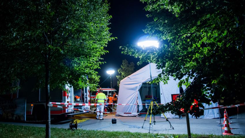 MUNICH, GERMANY - JULY 22:  A mobile care and help center is erected in a parking area of a Kentucky Fried Chicken near the Olympia Einkaufzentrum (OEZ) after a shooting at the shopping mall on July 22, 2015 in Munich, Germany. According to reports, nine people have been killed and an unknown number injured in a shooting at a shopping centre in the north-western Moosach district in Munich. (Photo by Joerg Koch/Getty Images)