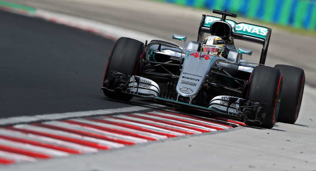 Lewis Hamilton races during the free practice session at the Hungarian Grand Prix.