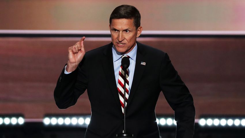 Retired Lt. Gen. Michael Flynn delivers a speech on the first day of the Republican National Convention on July 18, 2016 at the Quicken Loans Arena in Cleveland, Ohio. 