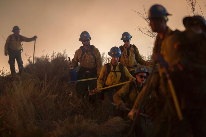 Firefighters of the Texas Canyon Hotshots fight the Sand Fire.
