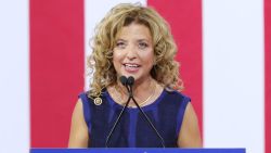 Democratic National Committee Chairwoman Debbie Wasserman Schultz attends a campaign rally at Florida International University Panther Arena on July 23 in Miami, Florida. 