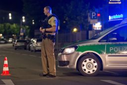 A police officer stands guard in Ansbach. 