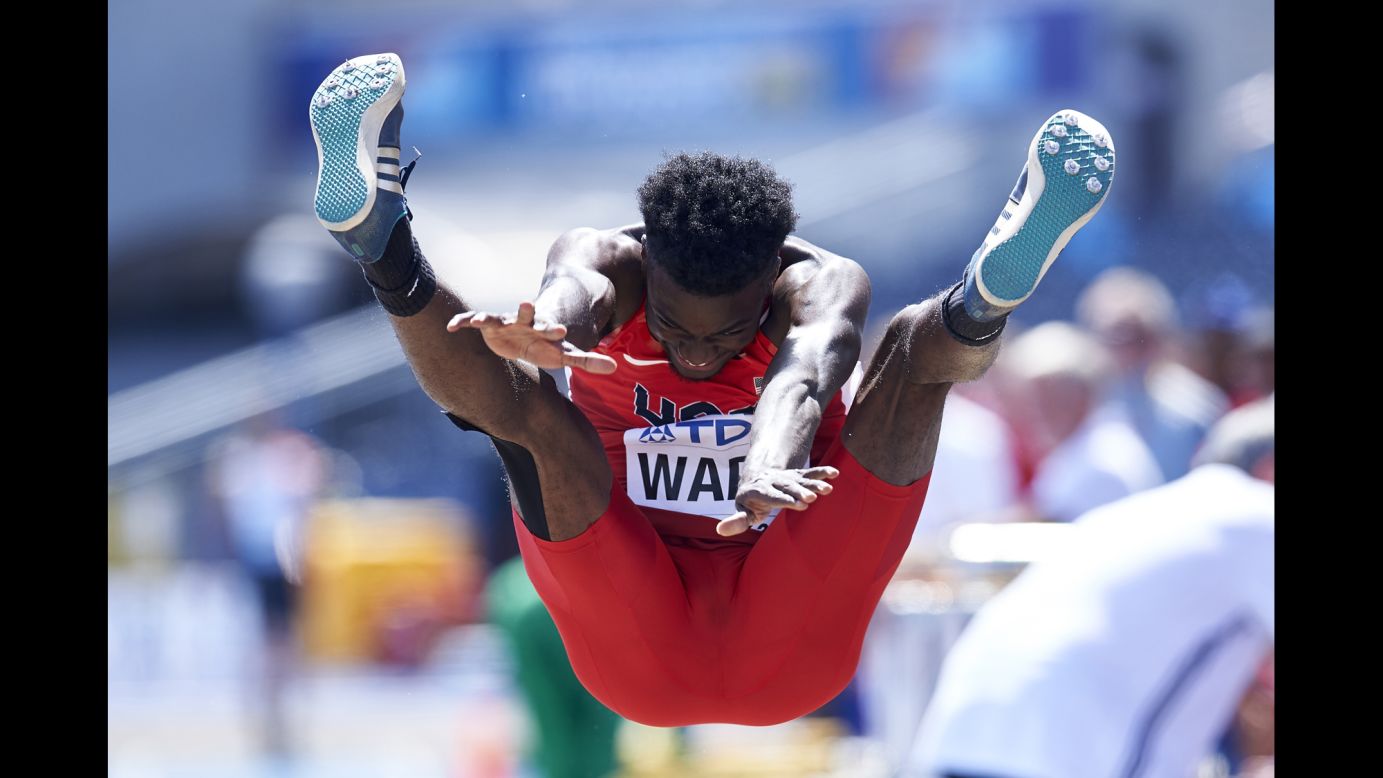 American long jumper Ja'Mari Ward competes at the Under-20 World Championships in Bydgoszcz, Poland, on Tuesday, July 19.