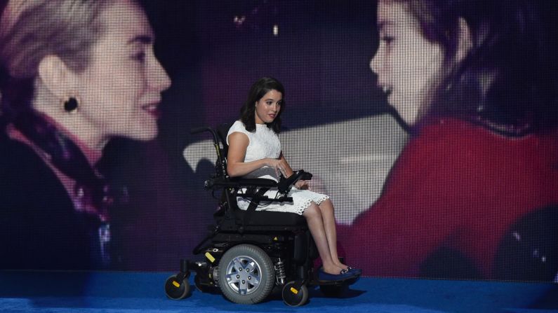 Anastasia Somoza, an advocate for people with disabilities, comes out to speak.