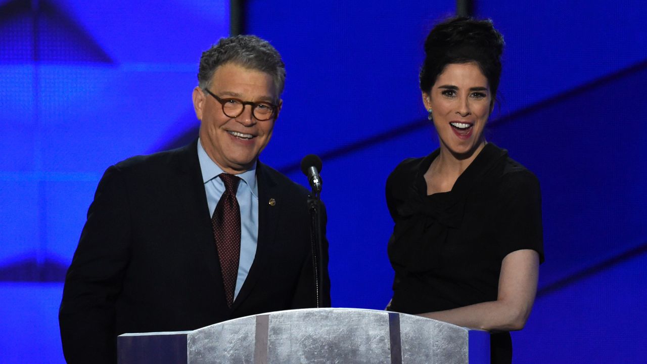 U.S. Sen. Al Franken appears on stage with comedian Sarah Silverman. Franken, of course, has a comedic background as well, having once starred on "Saturday Night Live."