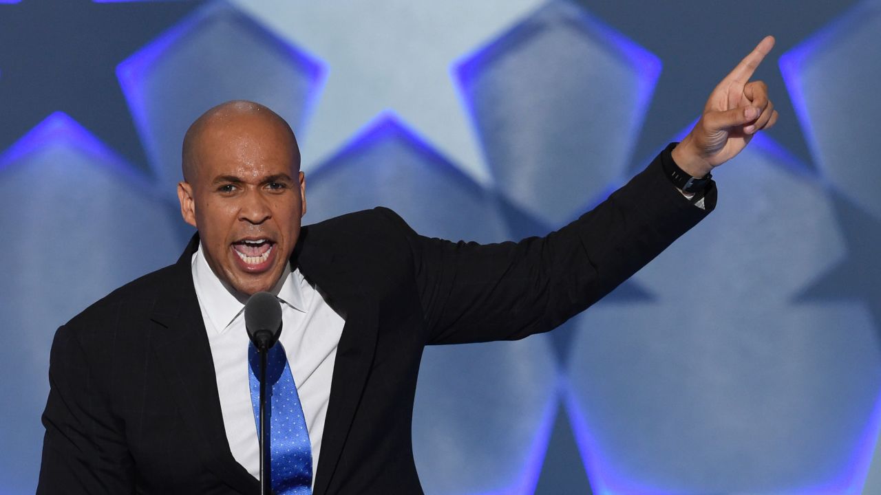 In his speech Monday, U.S. Sen. Cory Booker included a message about togetherness. "Patriotism is love of country. But you can't love your country without loving your countrymen and countrywomen," he said.