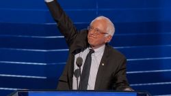 Bernie Sanders takes the stage at the DNC Convention