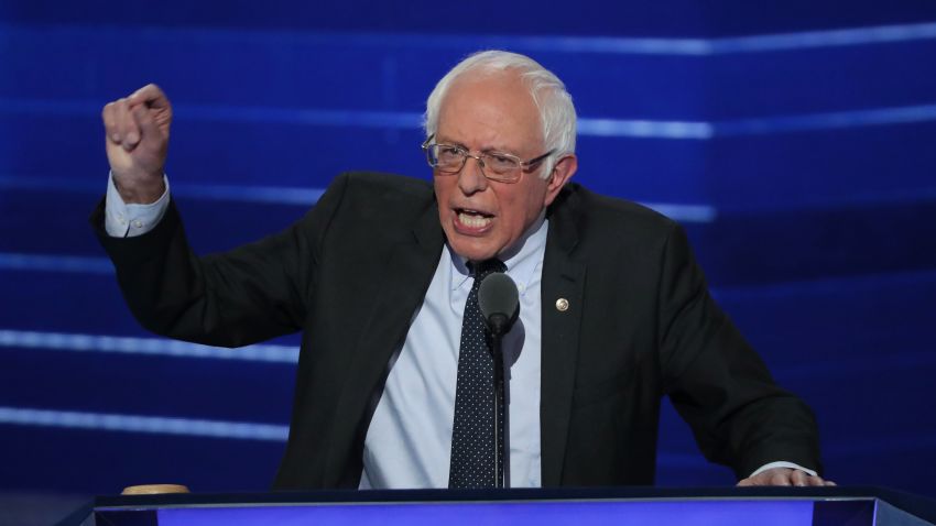 Sen. Bernie Sanders (I-VT) delivers remarks on the first day of the Democratic National Convention at the Wells Fargo Center, July 25, 2016 in Philadelphia, Pennsylvania. An estimated 50,000 people are expected in Philadelphia, including hundreds of protesters and members of the media. The four-day Democratic National Convention kicked off July 25.  (Photo by Alex Wong/Getty Images)