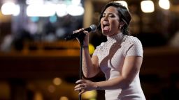 Singer Demi Lovato performs on stage during the first day of the Democratic National Convention at the Wells Fargo Center, July 25, 2016 in Philadelphia, Pennsylvania. An estimated 50,000 people are expected in Philadelphia, including hundreds of protesters and members of the media. The four-day Democratic National Convention kicked off July 25.