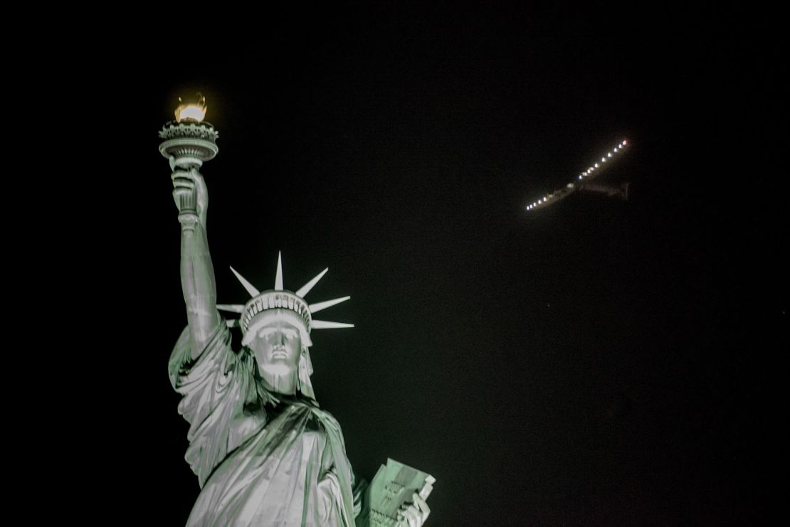 Solar Impulse 2 above the Statue of Liberty