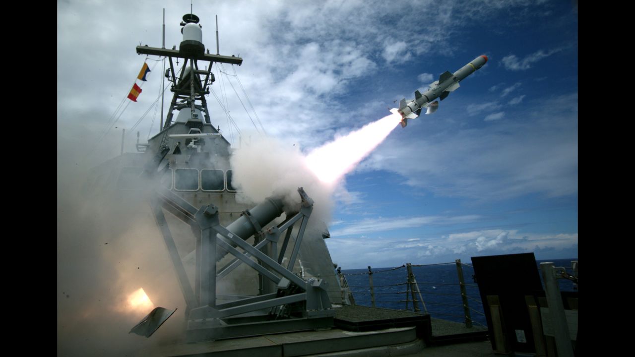The USS Coronado, a littoral combat ship, launches a missile Tuesday, July 19, as part of a training exercise in and around the Hawaiian Islands. There are 26 nations taking part in RIMPAC, or the Rim of the Pacific Exercise. It began in June and will end in early August.