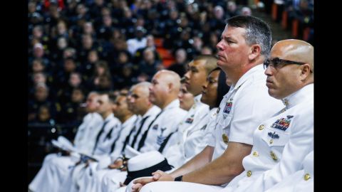 U.S. sailors attend a funeral service in Fort Worth, Texas, for Dallas police officer Patrick Zamarripa on Saturday, July 16. Zamarripa was one of the five Dallas police officers <a href="http://www.cnn.com/2016/07/20/us/dallas-shooter-micah-johnson-movements/" target="_blank">killed by a gunman</a> earlier this month. 
