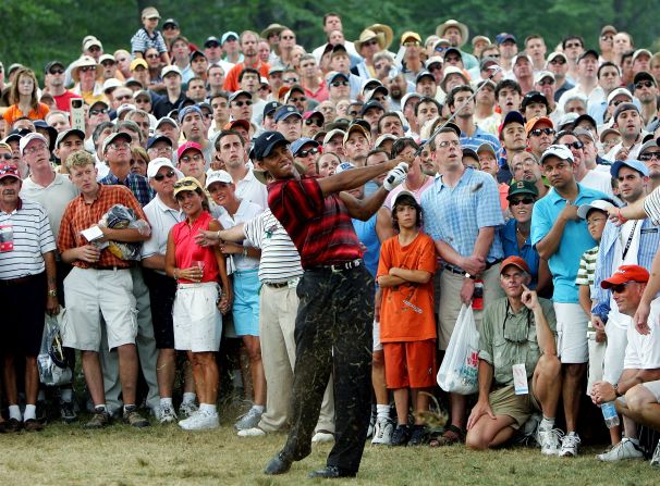 Daly, the 1991 PGA winner, is also in the field at Baltusrol but Tiger Woods -- who tied for fourth in 2005 (pictured) and has won the tournament four times -- is still sidelined with long-term back problems. 