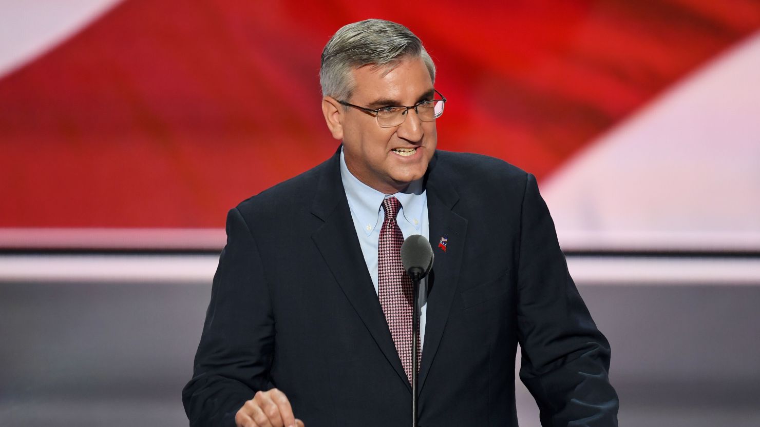 Indiana Lt. Gov. Eric Holcomb speaks on the second day of the Republican National Convention at the Quicken Loans Arena in Cleveland on July 19, 2016.