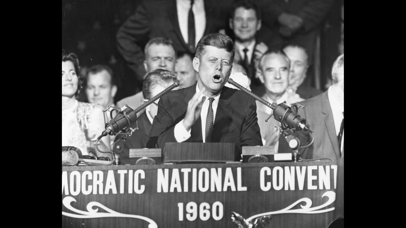 Kennedy accepts his party's nomination on July 13, 1960. He had not announced his running mate at that point.