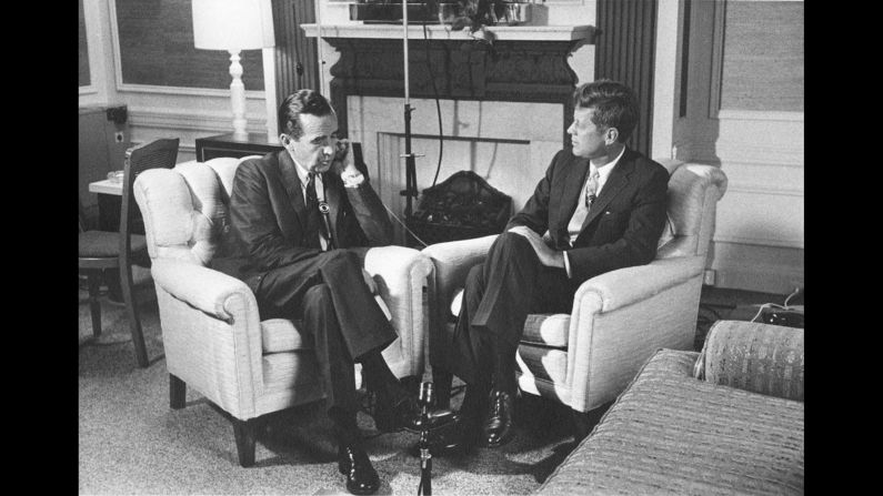 Legendary CBS newsman Edward R. Murrow interviews John F. Kennedy.